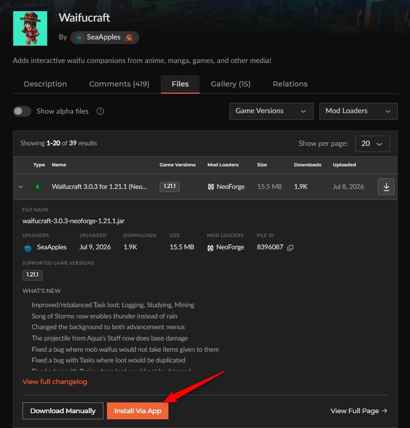美少女MOD「Waifucraft」の入れ方2