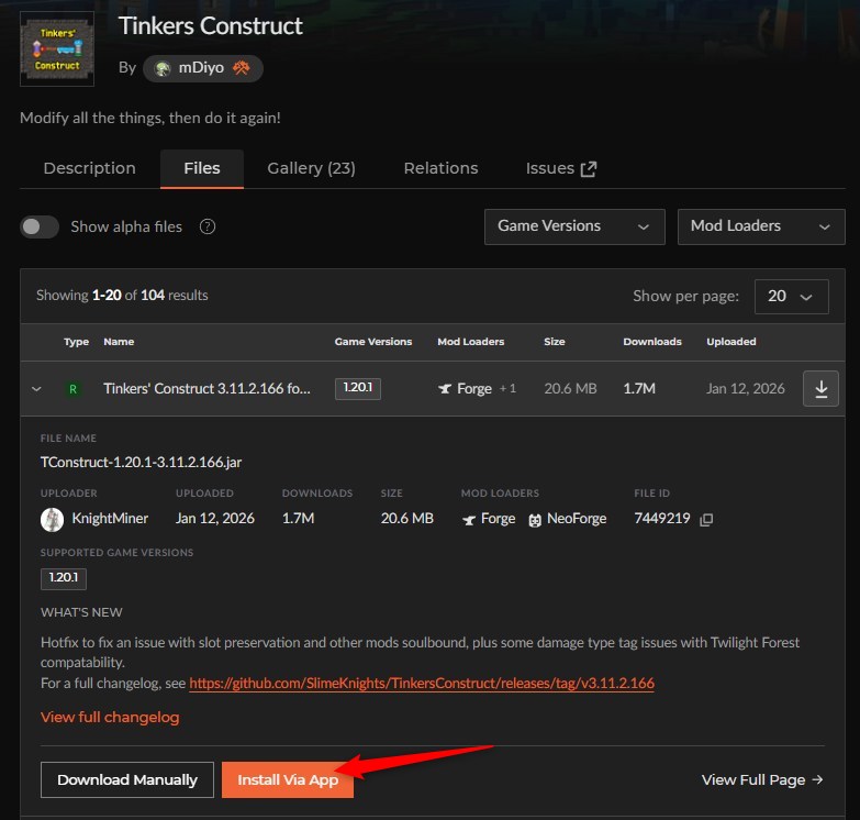 鉱石MOD「Tinkers' Construct」の入れ方2