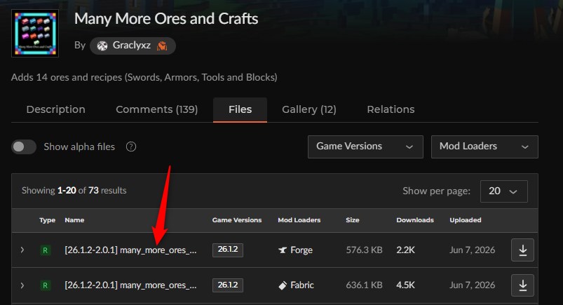 鉱石MOD「Many More Ores and Crafts」の入れ方1