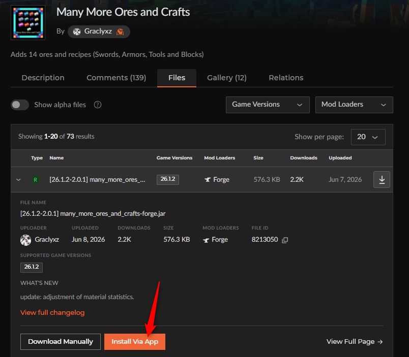 鉱石MOD「Many More Ores and Crafts」の入れ方2