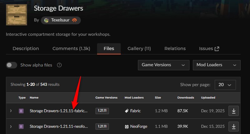 倉庫MOD「Storage Drawers」の入れ方1