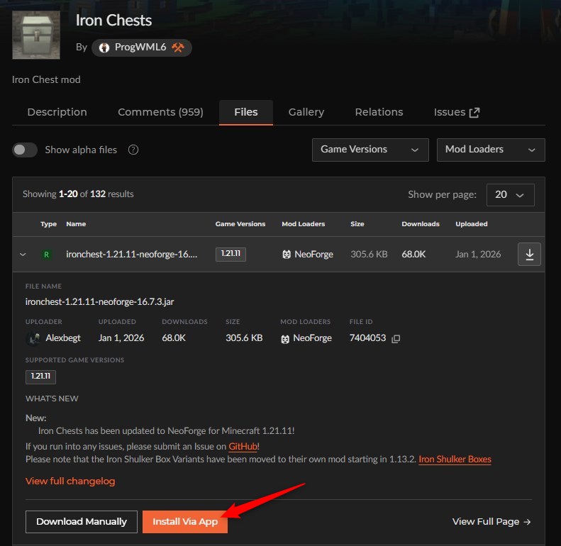 倉庫MOD「Iron Chests」の入れ方2