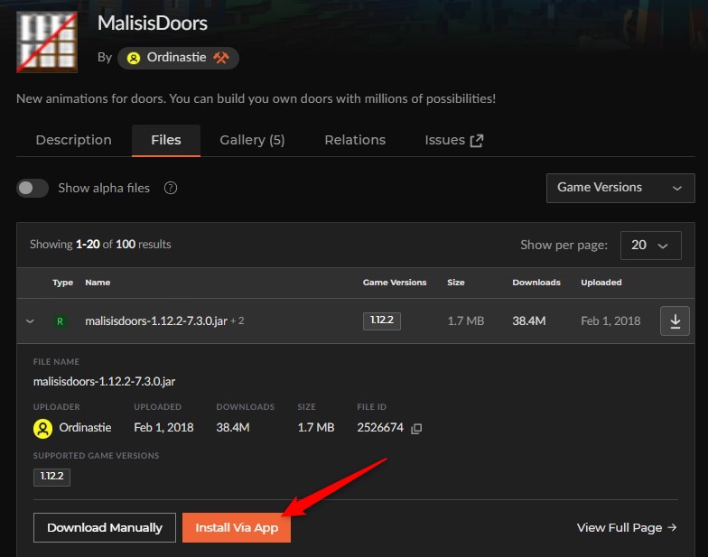 「MalisisDoors」をインストール