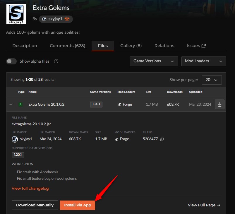 「Extra Golems」をインストール