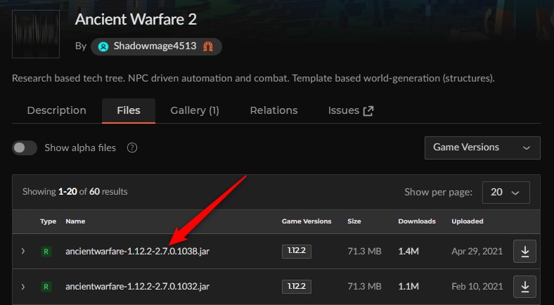 「Ancient Warfare 2」にアクセスしてバージョンを選択