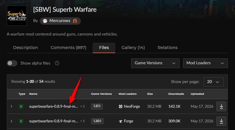 「Superb Warfare (SBW)」にアクセスしてバージョンを選択