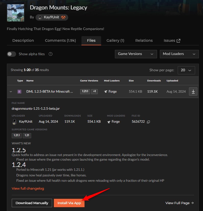 【ドラゴンMOD】「Dragon Mounts: Legacy」の入れ方2