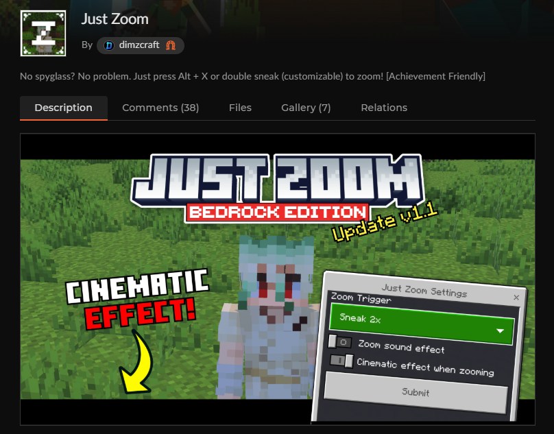 Just ZoomのCurseForge配布ページ