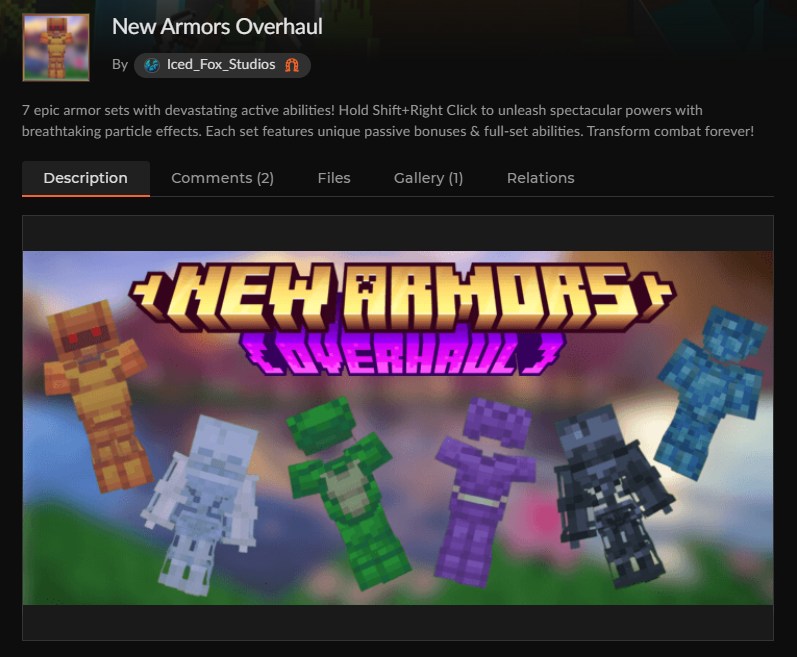 マイクラ防具アドオンNew Armors OverhaulのCurseForge配布ページ
