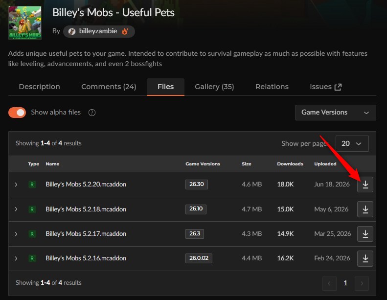 ペットアドオン「Billey's Mobs」の入れ方1