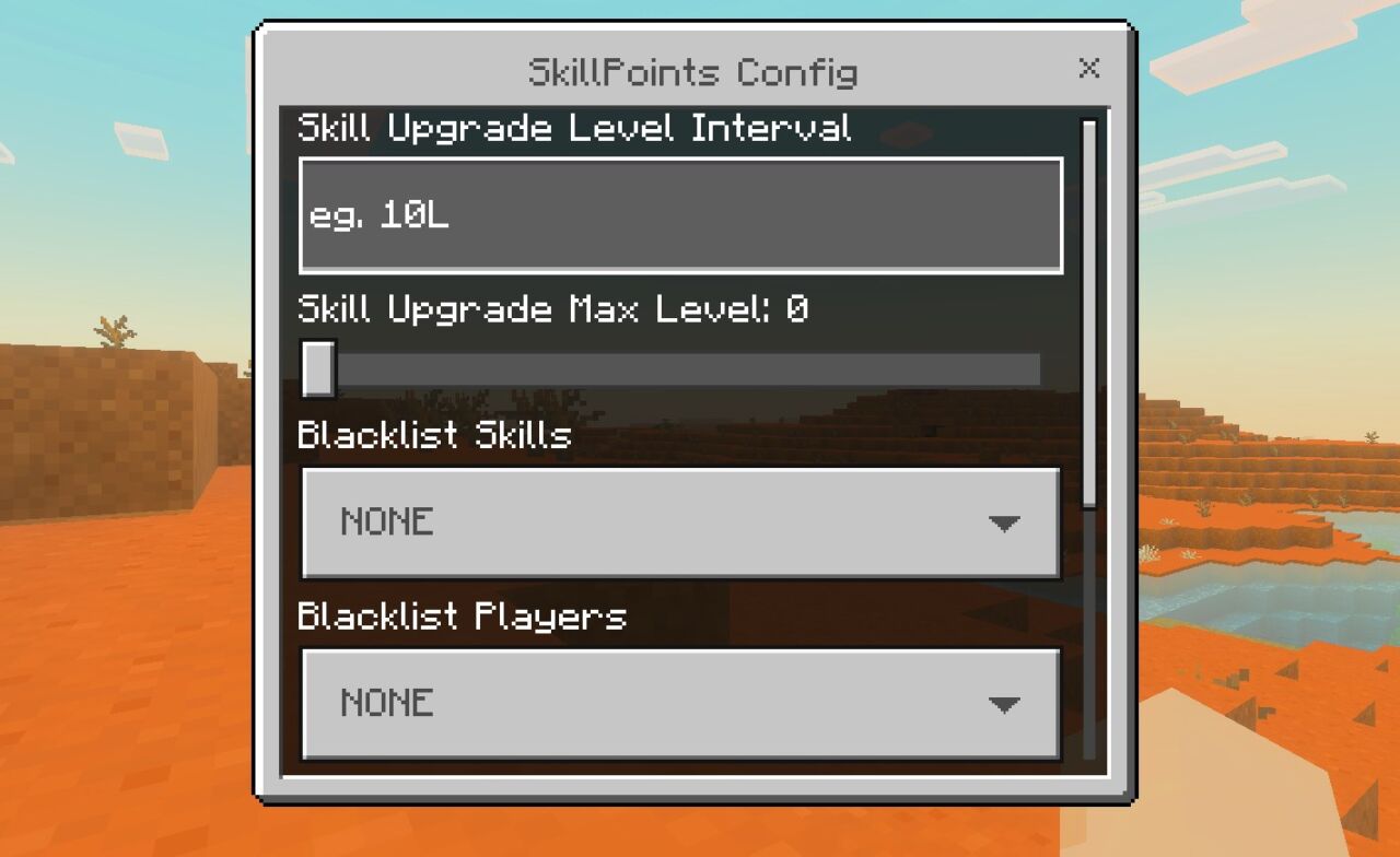 Skill Pointsの設定コマンドで開いたコンフィグ画面