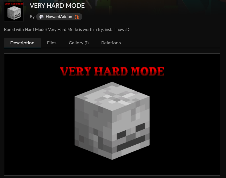 マイクラ敵強化アドオン「VERY HARD MODE」のCurseForge配布ページ