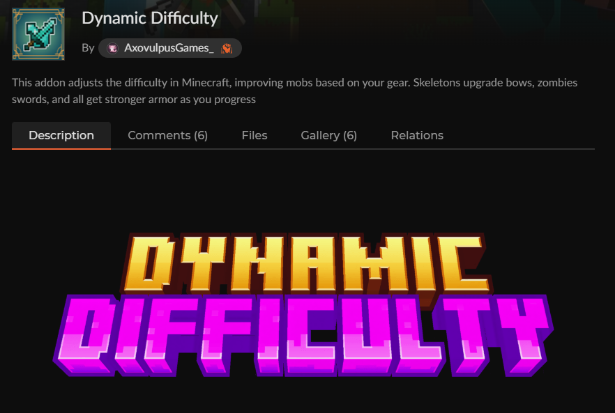 マイクラ敵強化アドオン「Dynamic Difficulty」のCurseForge配布ページ
