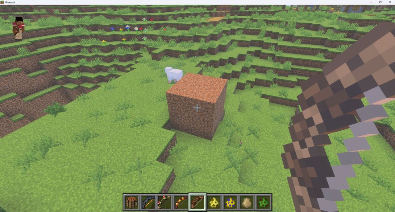 New Bows Overhaulの炎の弓で着弾地点が燃え上がっている場面