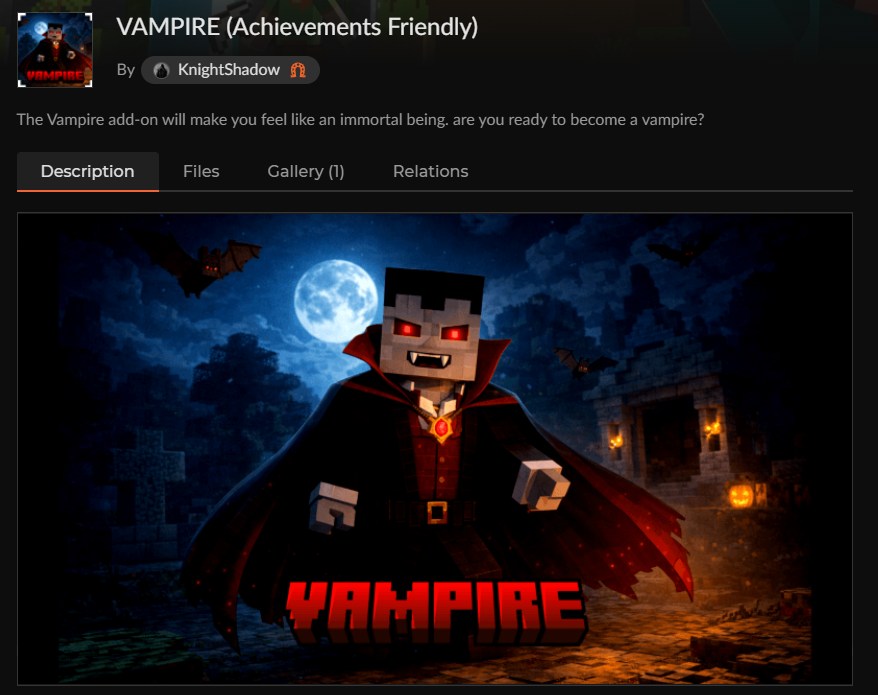 マイクラ吸血鬼アドオンVAMPIREのCurseForge配布ページ