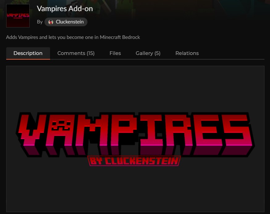 マイクラ吸血鬼アドオンVampires Add-onのCurseForge配布ページ