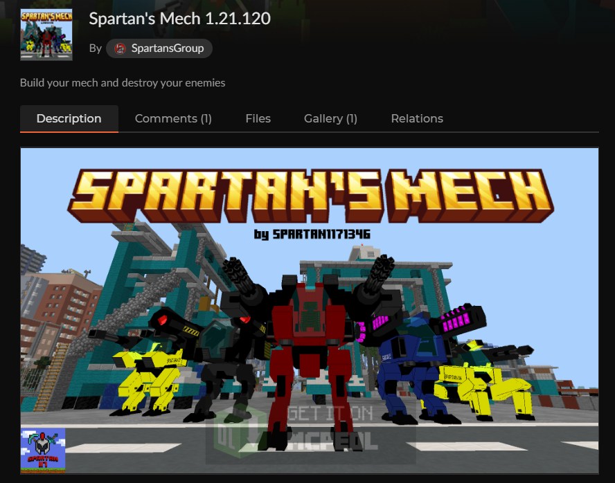 ロボットアドオン「Spartan's Mech」のCurseForge配布ページ