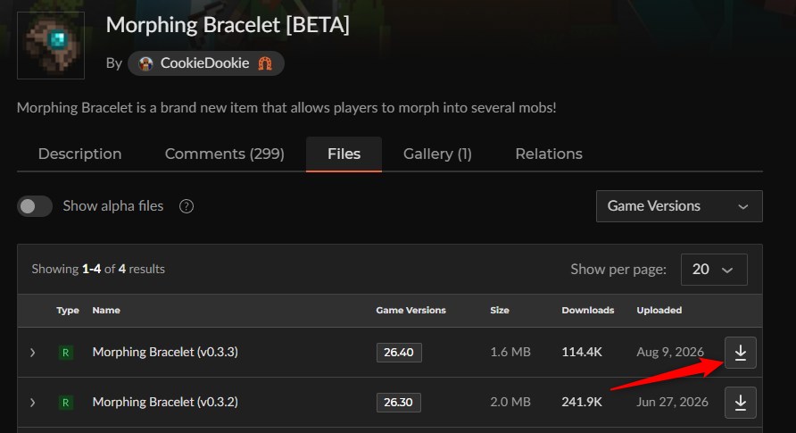 Morphing Braceletのダウンロードファイル一覧（v0.3.3）