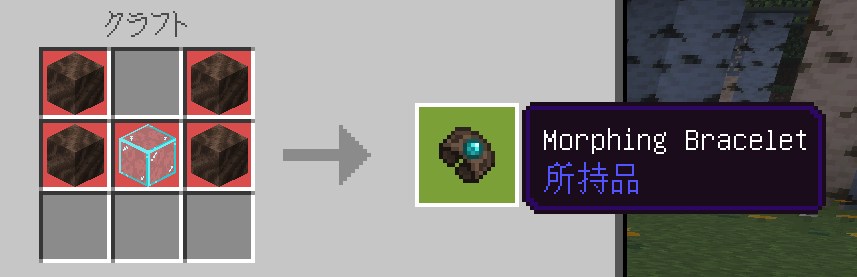 ワールド内でMorphing Braceletをクラフトした場面