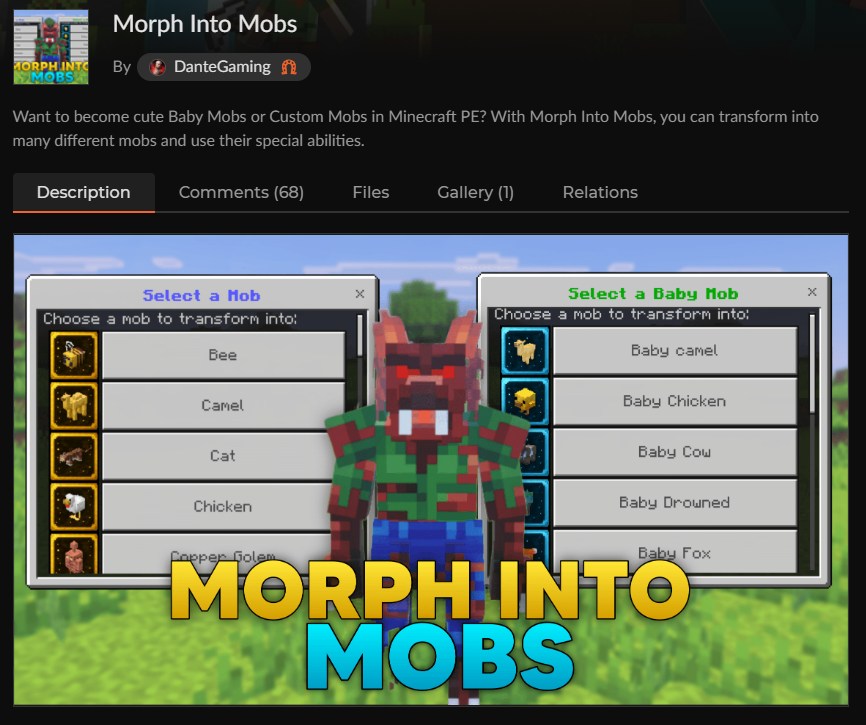変身アドオンMorph Into Mobsのカースフォージ配布ページ