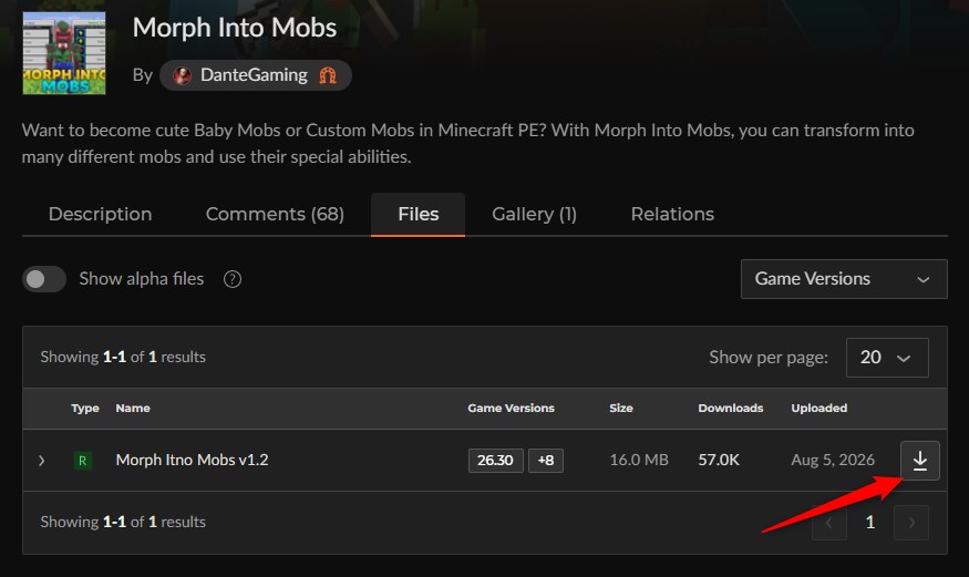 Morph Into Mobsのダウンロードファイル一覧（v1.2）