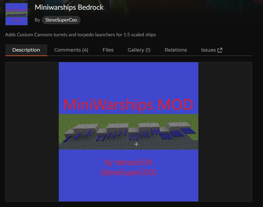 マイクラ戦艦アドオン「Miniwarships Bedrock」のCurseForge配布ページ