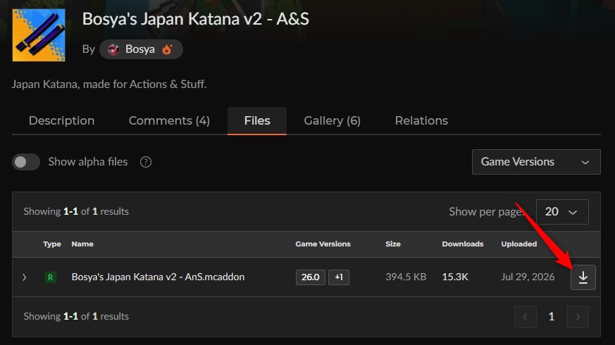 Bosya's Japan Katanaのダウンロードファイル一覧画面