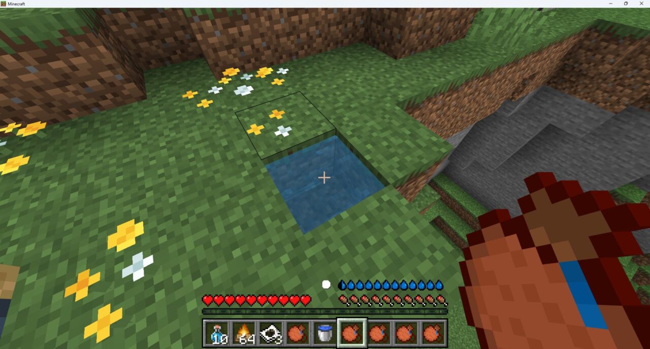 リアルアドオン「Realistic Survival」で水筒に水を汲んでいる様子