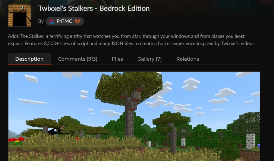 マイクラ統合版のホラーアドオン「Twixxel's Stalkers - Bedrock Edition」のカースフォージ配布ページ