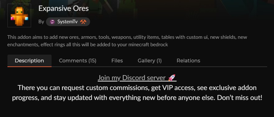 マイクラ鉱石アドオン「Expansive Ores」のCurseForge配布ページ