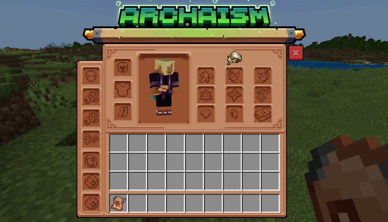 アクセサリーアドオン「Archaism trinkets」の装身具用インベントリ画面