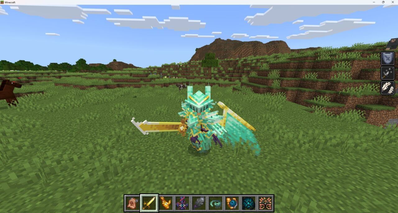 アクセサリーアドオン「Archaism trinkets」の装身具を身に着けて遊んでいる様子
