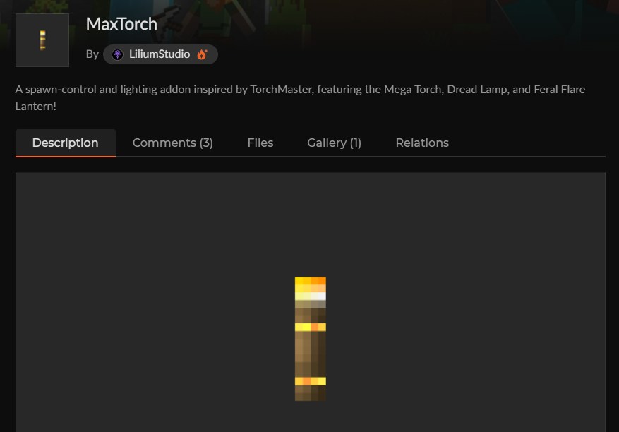 マイクラ湧き潰しアドオンMaxTorchのCurseForge配布ページ