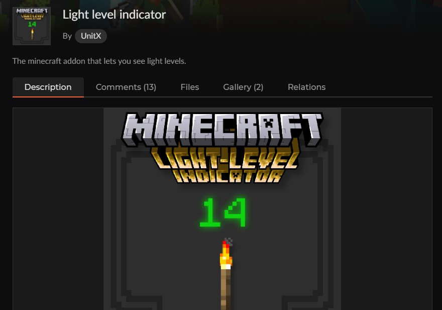 マイクラ湧き潰しアドオンLight level indicatorのCurseForge配布ページ