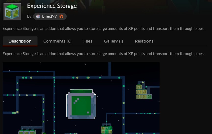 マイクラ統合版の経験値アドオンExperience StorageのCurseForge配布ページ