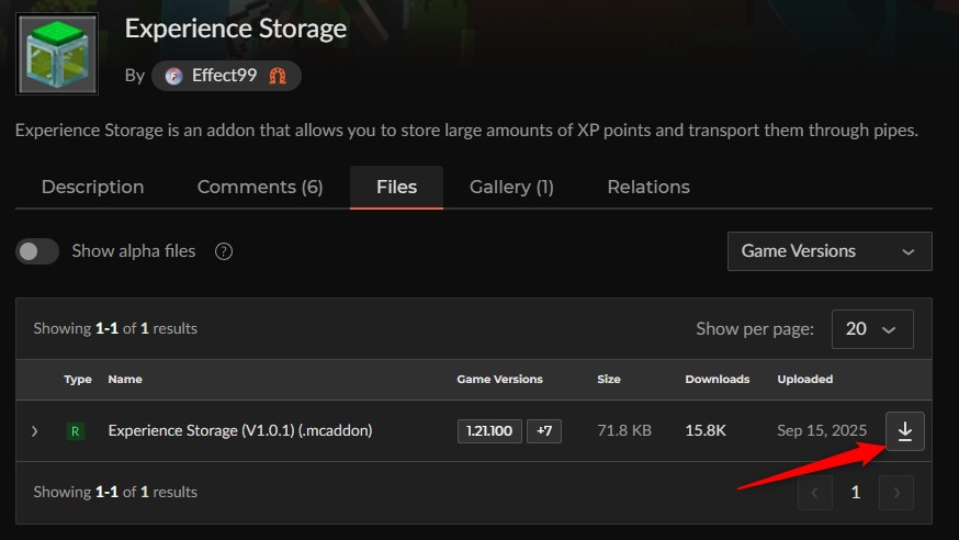 Experience StorageのCurseForgeファイル一覧