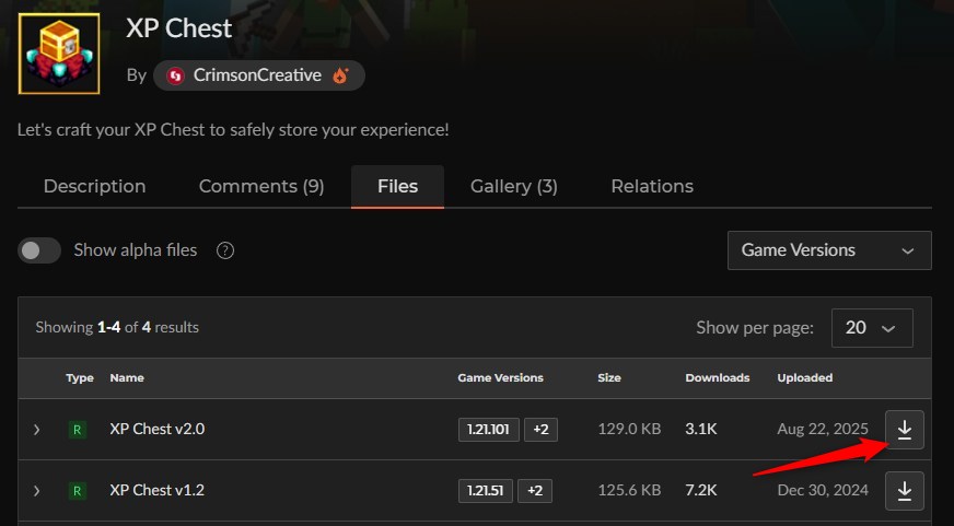 XP ChestのCurseForgeファイル一覧