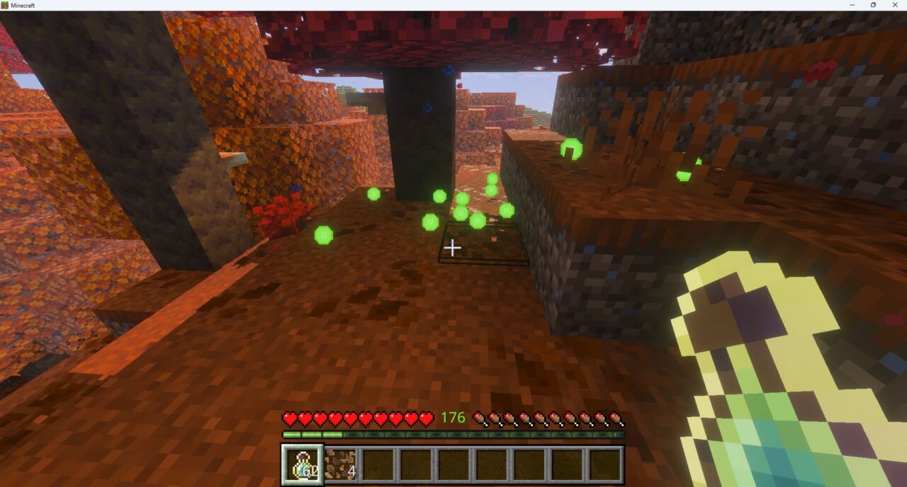 More xp from xp bottleを入れてエンチャントの瓶を投げた様子