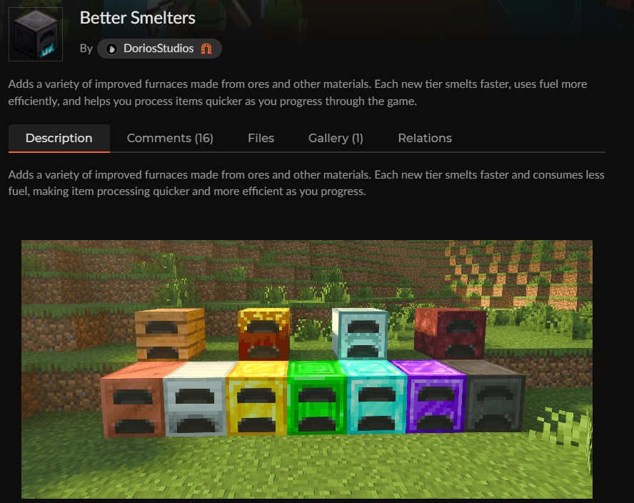 マイクラかまどアドオン「Better Smelters」のCurseForge配布ページ