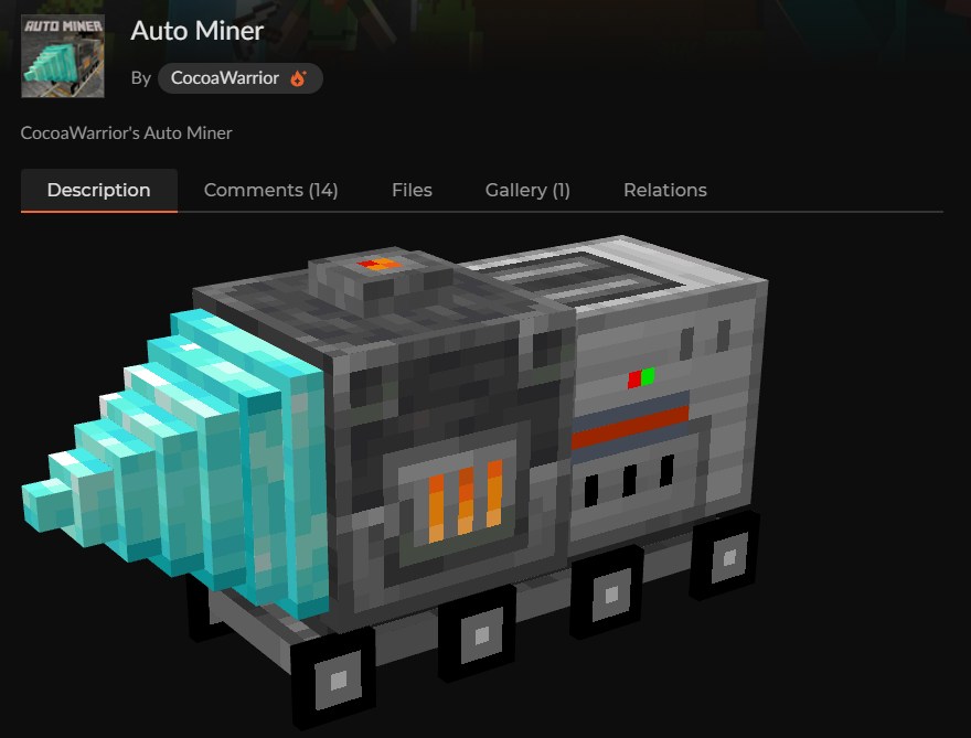 オートクリッカーアドオンの代用「Auto Miner」のCurseForge配布ページ