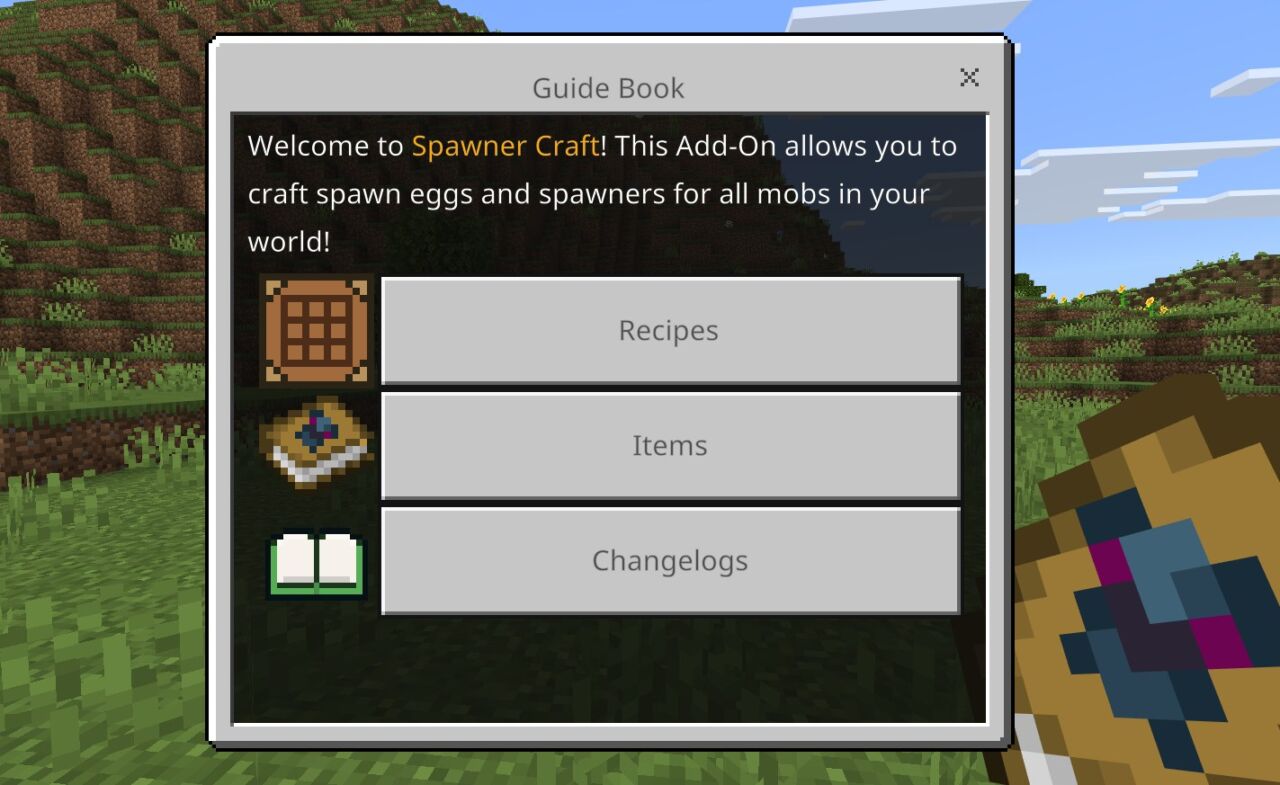 Spawner Craftのガイドブックを開いた画面