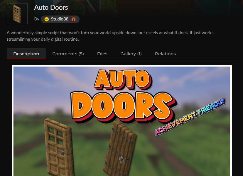 マイクラ統合版のドアアドオン「Auto Doors」のCurseForge配布ページ