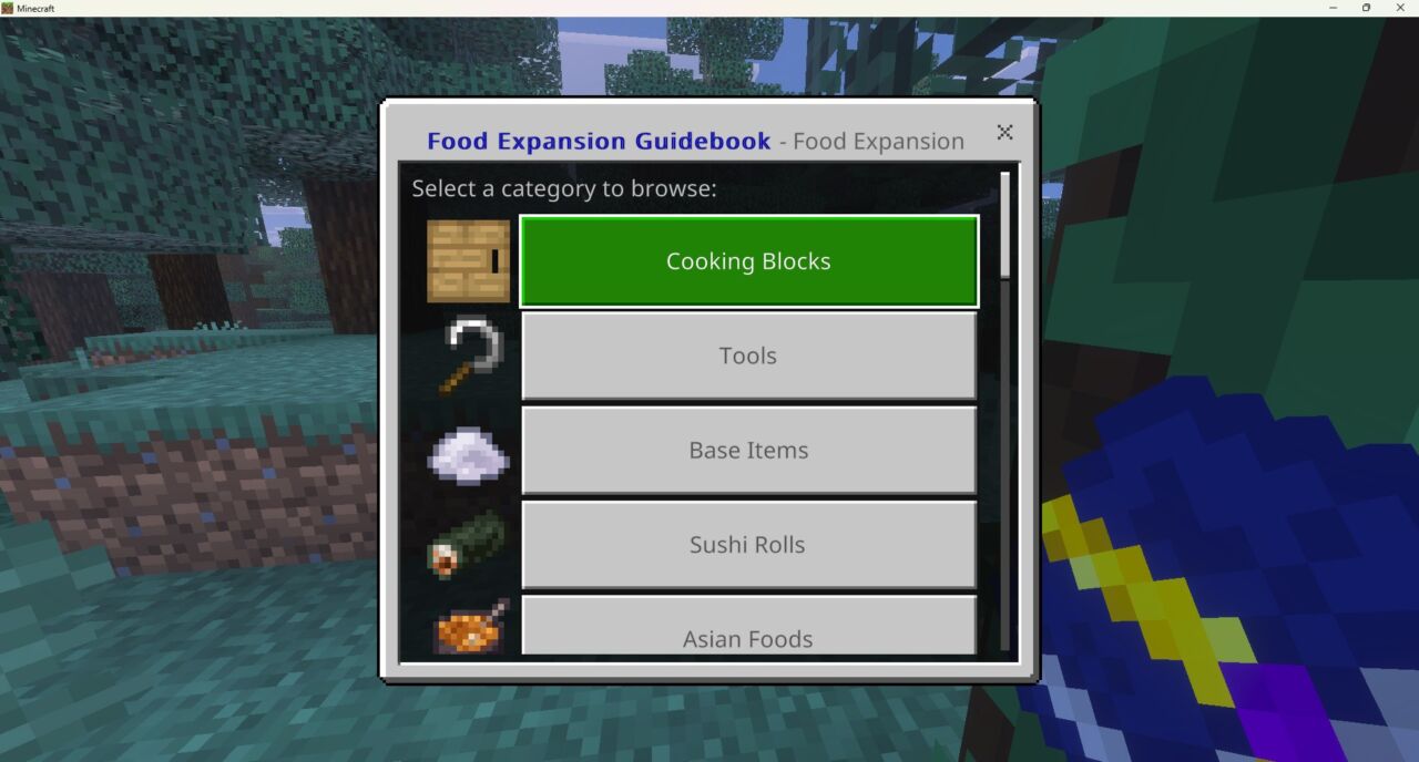 ワールドに入ると届くFood Expansionのガイドブック