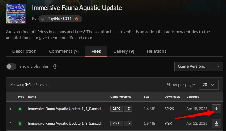 深海アドオン「Immersive Fauna Aquatic Update」の入れ方1