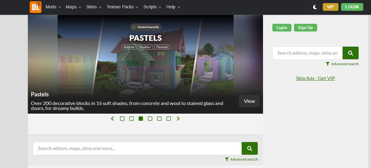 アドオン配布サイト「MCPEDL」のページ